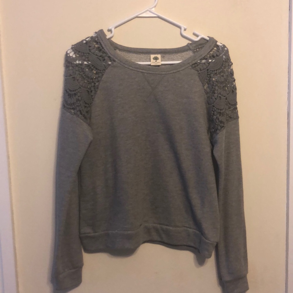 Gray sweater with knit shoulders